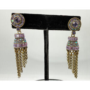 Heidi Daus FRENCH FLAIR Beaded Crystal Drop Tassel Pierced Earrings $149